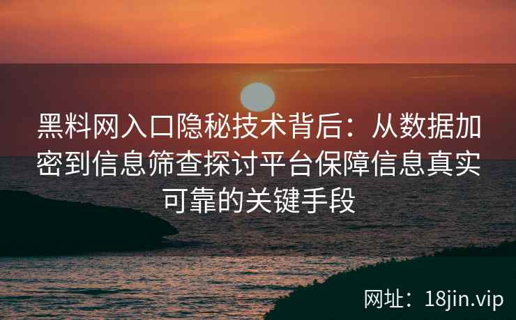 黑料网入口隐秘技术背后：从数据加密到信息筛查探讨平台保障信息真实可靠的关键手段