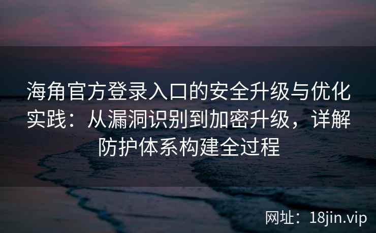 海角官方登录入口的安全升级与优化实践:从漏洞识别到加密升级,详解防护体系构建全过程 海角官方登录入口的安全升级与优化实践:从漏洞识别到加密升级,详解防护体系构建全过程